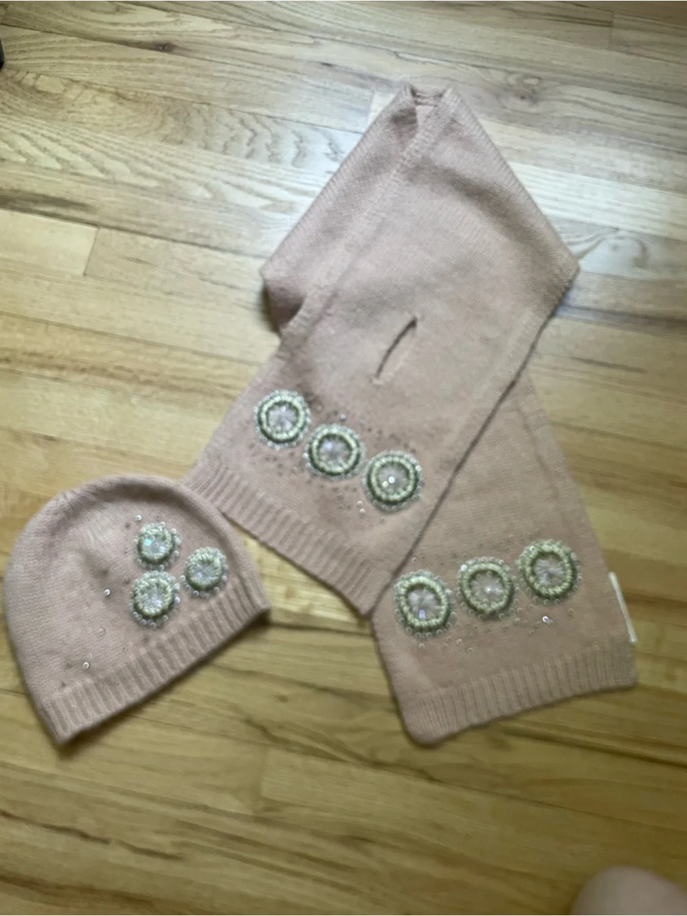 NWT Beaded Peach Scarf and Hat